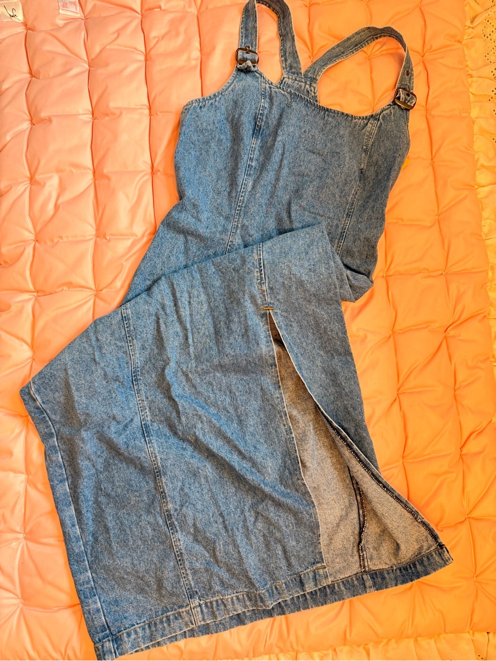 Vintage Women's Denim Overall fitted Dress with Adjustable Buckle Straps